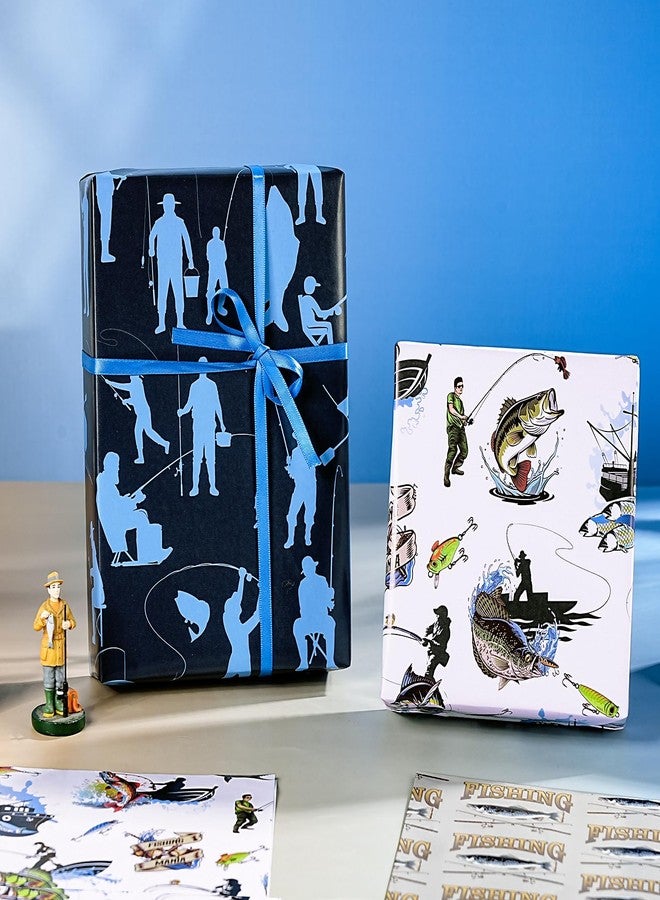WRAPAHOLIC Fishing Wrapping Paper Sheet - 12 Sheets Folded Flat - Adventure Fishing and Fishhook 4 Design for Angler Fish Themed Birthday - 19.7 Inch X 27.6 Inch Per Sheet - Image 4